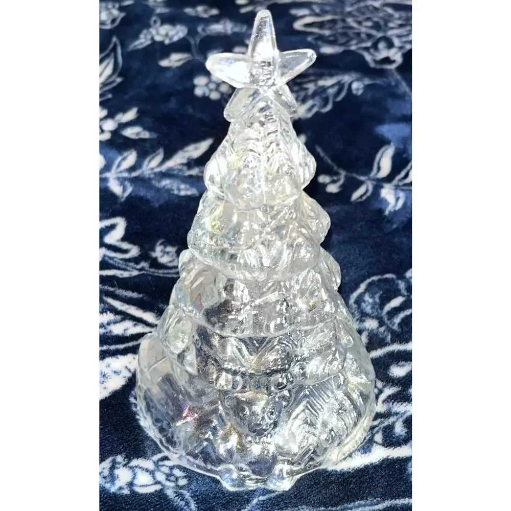 Vintage Iridescent Carnival Glass Christmas Tree With Presents Teddy Bear